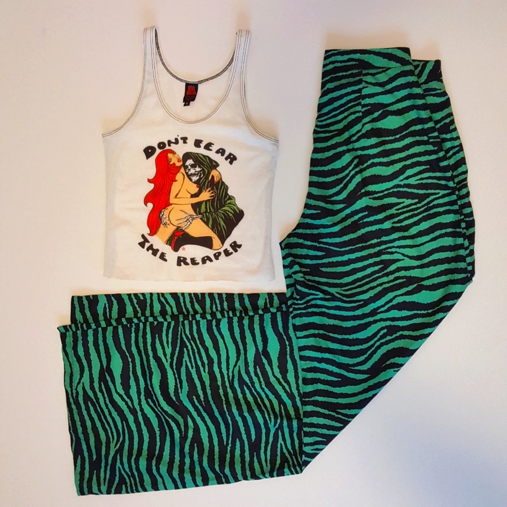 High Rise Green Zebra Print Pants